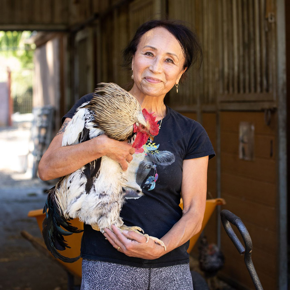 Miyoko with rooster